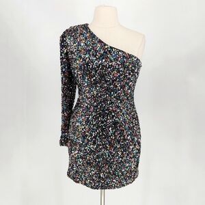 NEW Love and Lemonade Sequin One Shoulder Dress Black 2XL party nye holiday